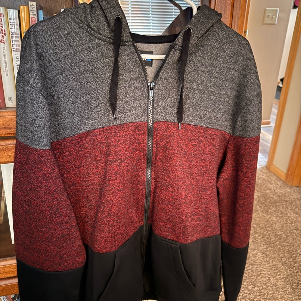 Men's Gray and Red Hooded Sweater